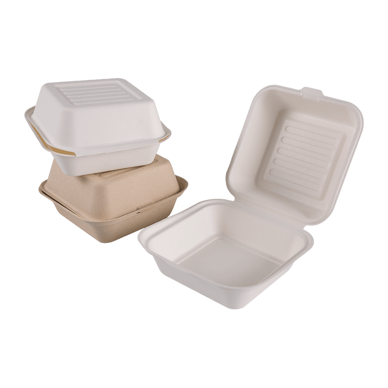 Quadratischer Takeaway-Burger-Lunchbehälter aus Zuckerrohr-Bagasse